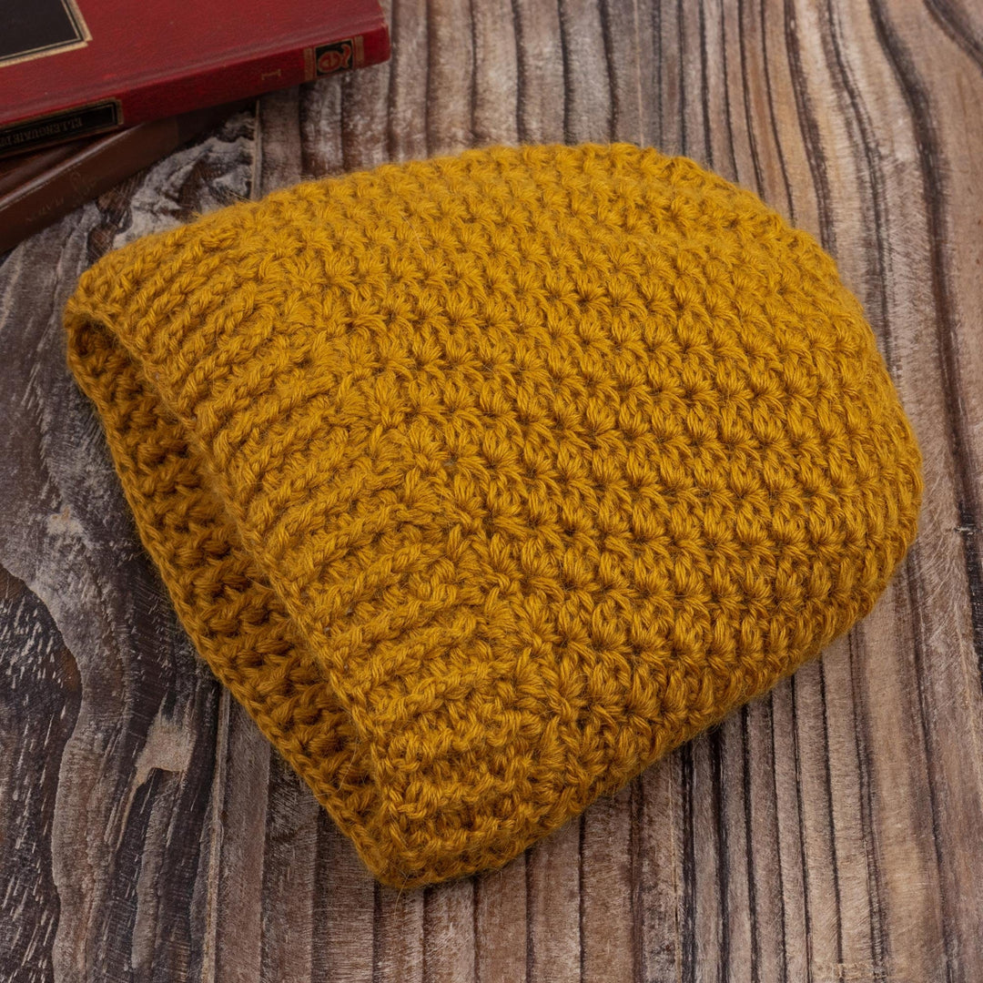 Hand Crocheted 100% Alpaca Hat - Golden Ochre