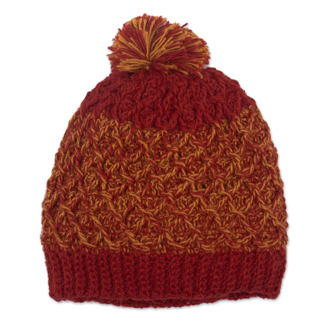Crocheted 100% Alpaca Wool Hat - Winter Fire