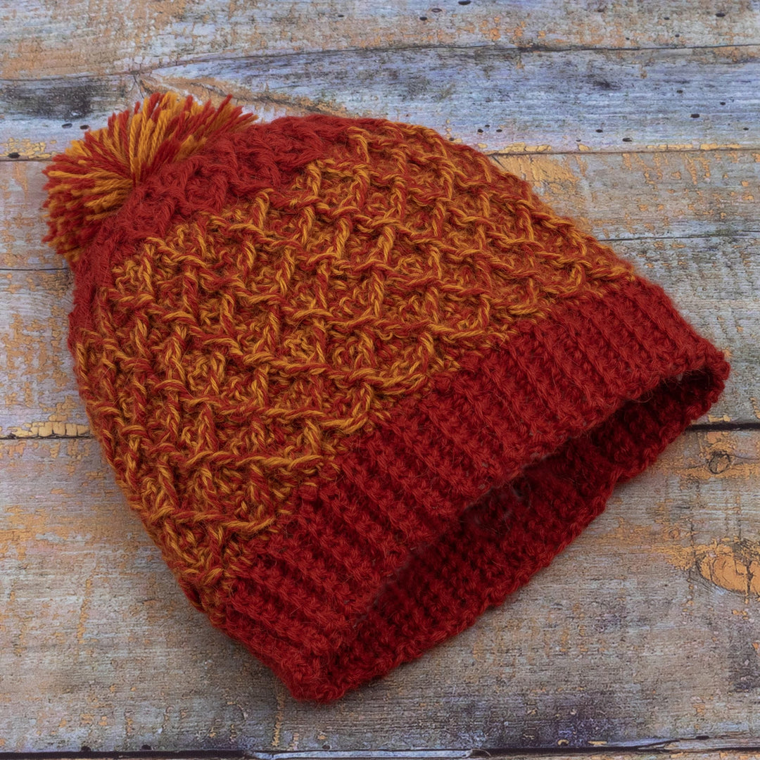 Crocheted 100% Alpaca Wool Hat - Winter Fire