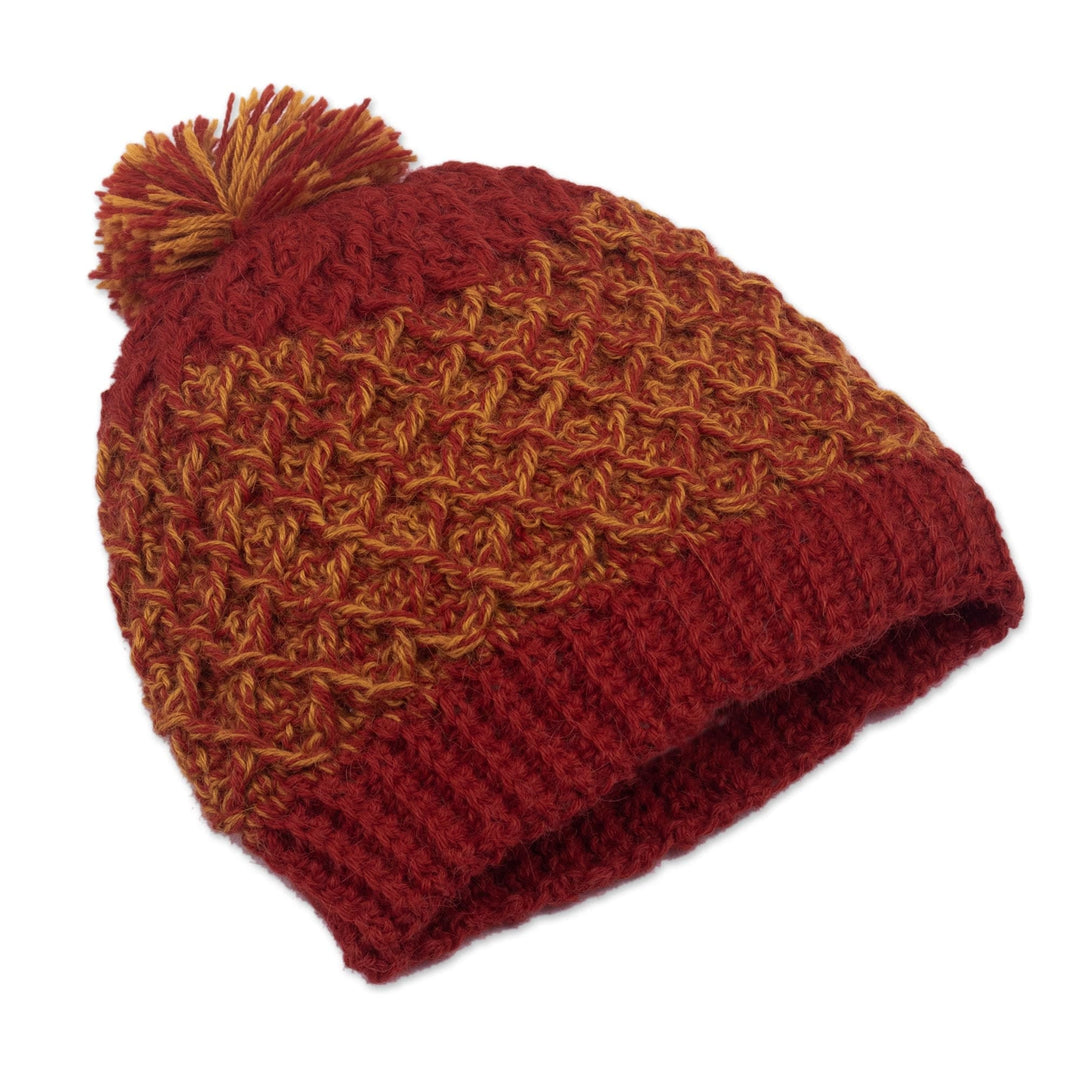 Crocheted 100% Alpaca Wool Hat - Winter Fire
