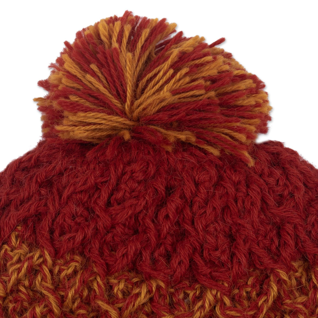 Crocheted 100% Alpaca Wool Hat - Winter Fire