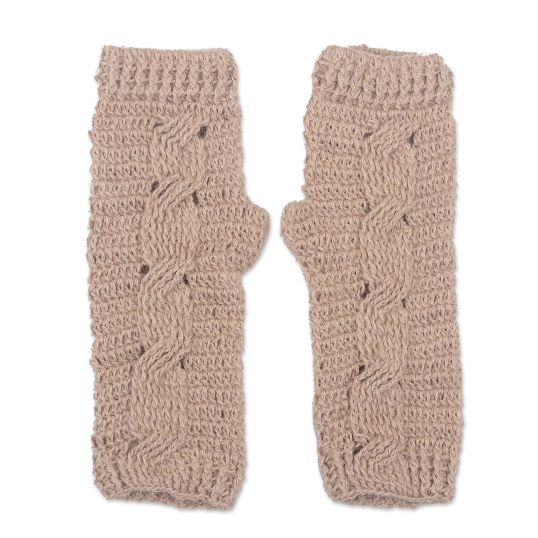 Hand Crocheted 100% Alpaca Fingerless Mitts - Alabaster Warmth