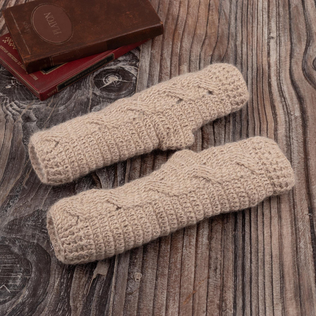 Hand Crocheted 100% Alpaca Fingerless Mitts - Alabaster Warmth