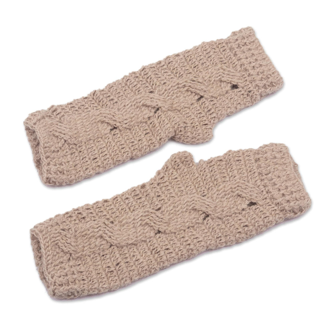Hand Crocheted 100% Alpaca Fingerless Mitts - Alabaster Warmth