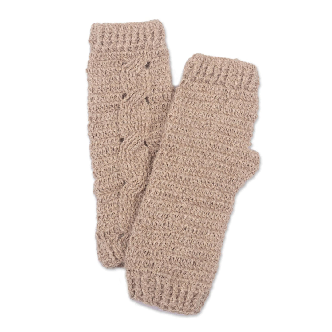 Hand Crocheted 100% Alpaca Fingerless Mitts - Alabaster Warmth