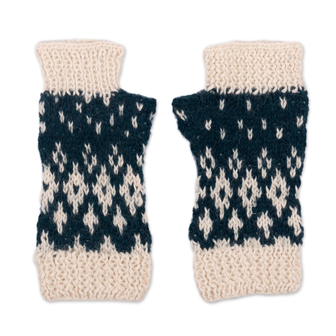 Hand Crocheted 100% Alpaca Fingerless Mitts - Northern Lights