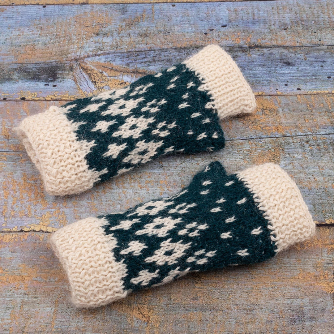 Hand Crocheted 100% Alpaca Fingerless Mitts - Northern Lights