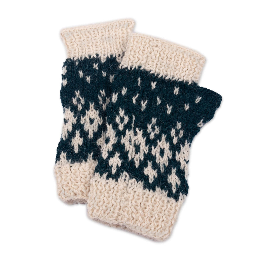 Hand Crocheted 100% Alpaca Fingerless Mitts - Northern Lights