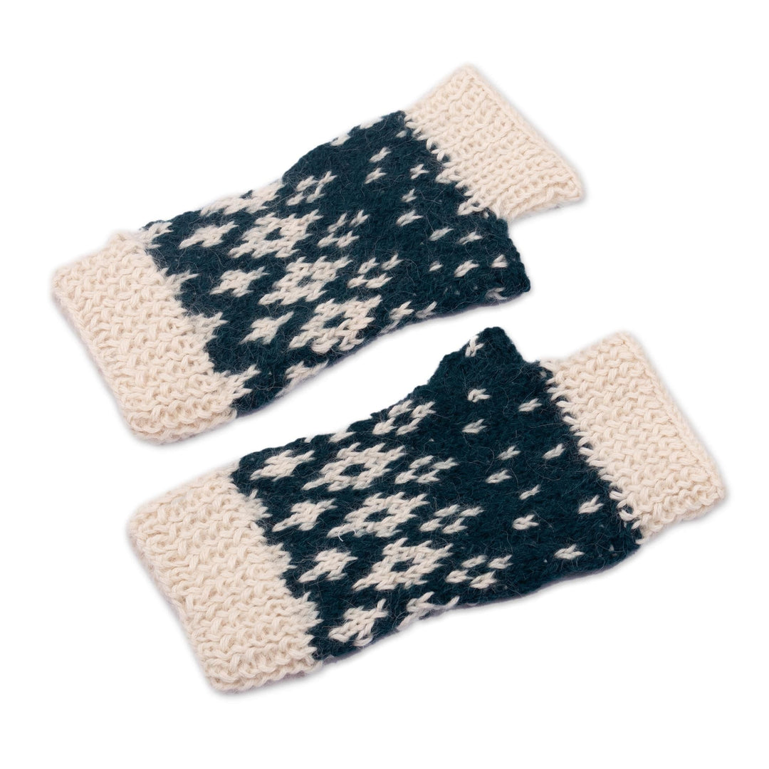 Hand Crocheted 100% Alpaca Fingerless Mitts - Northern Lights