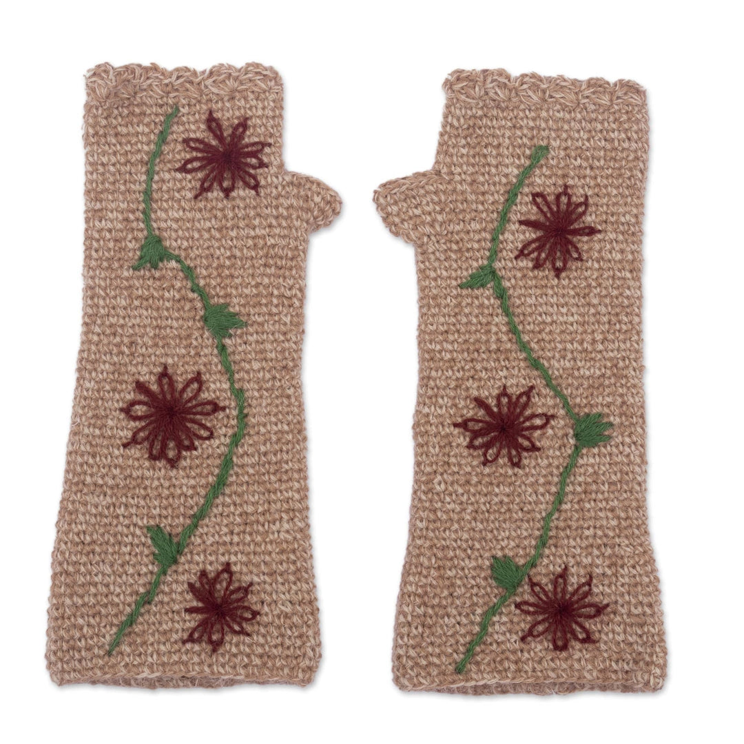 Floral 100% Alpaca Fingerless Mitts from Peru - Winter Garden