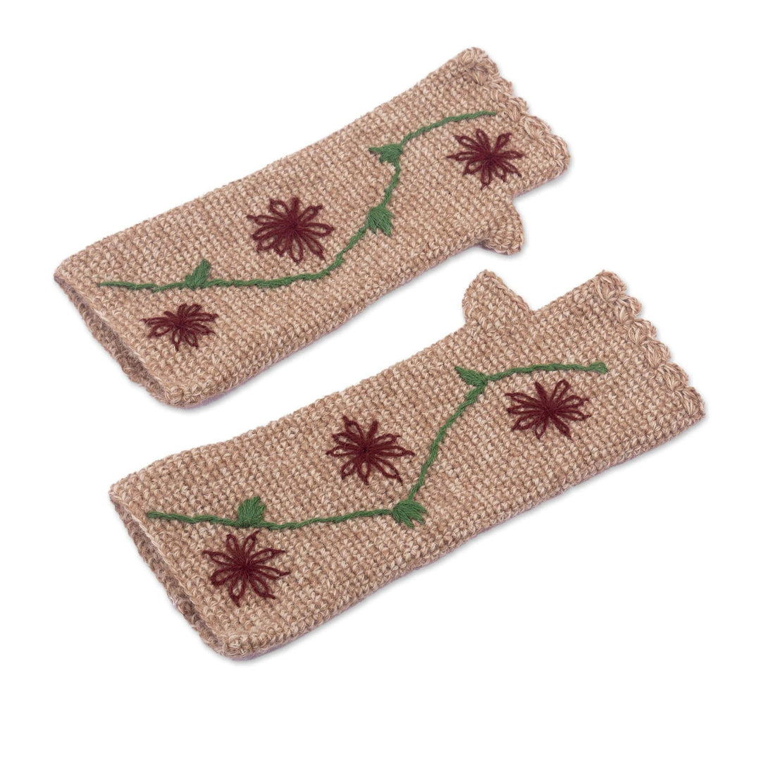 Floral 100% Alpaca Fingerless Mitts from Peru - Winter Garden