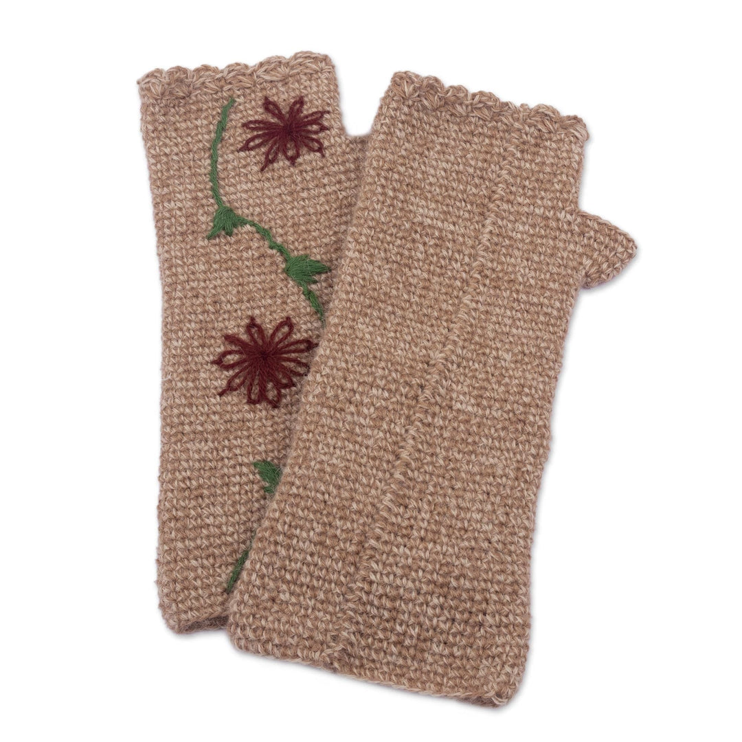 Floral 100% Alpaca Fingerless Mitts from Peru - Winter Garden