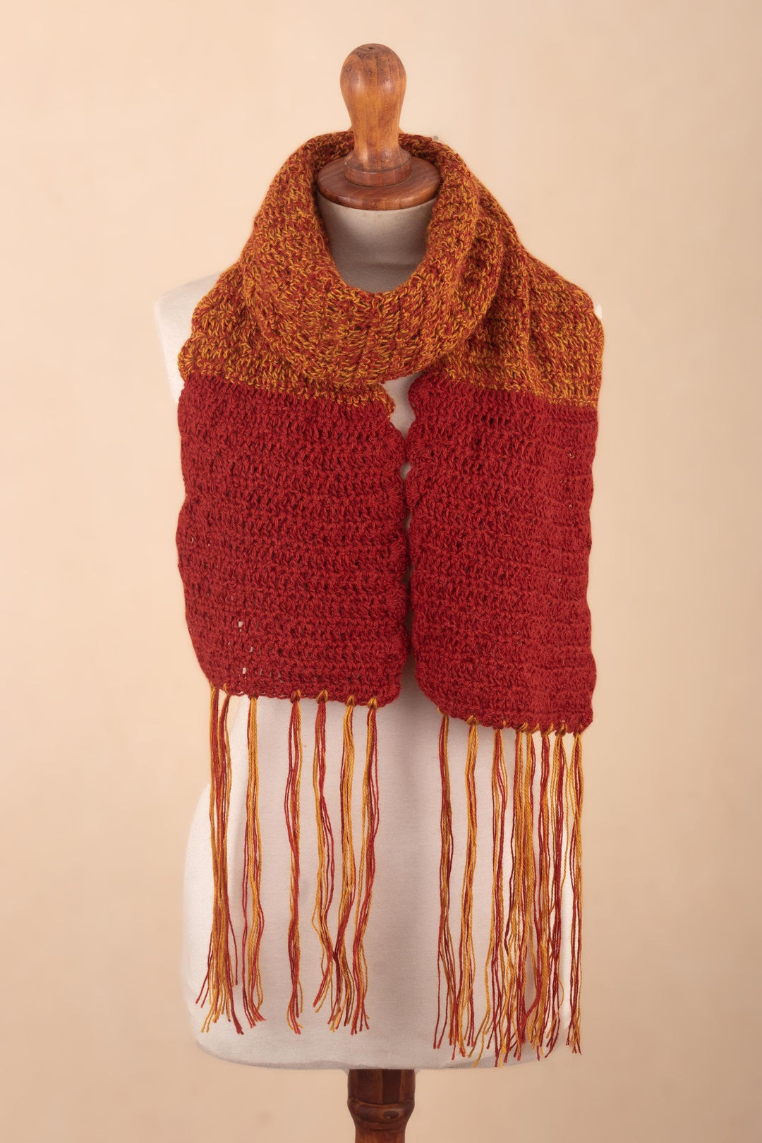 Fringed 100% Alpaca Scarf from Peru - Winter Fire
