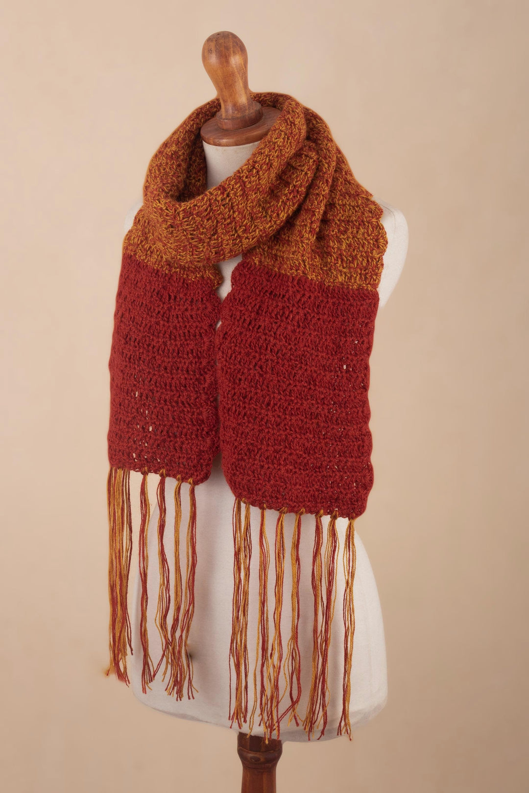 Fringed 100% Alpaca Scarf from Peru - Winter Fire