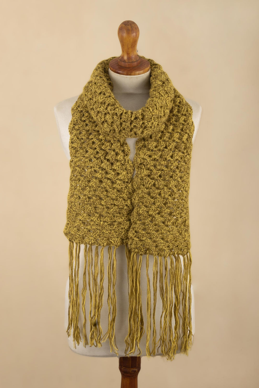 Green 100% Alpaca Hand-Knitted Fringed Scarf From Peru - Tangled Foliage