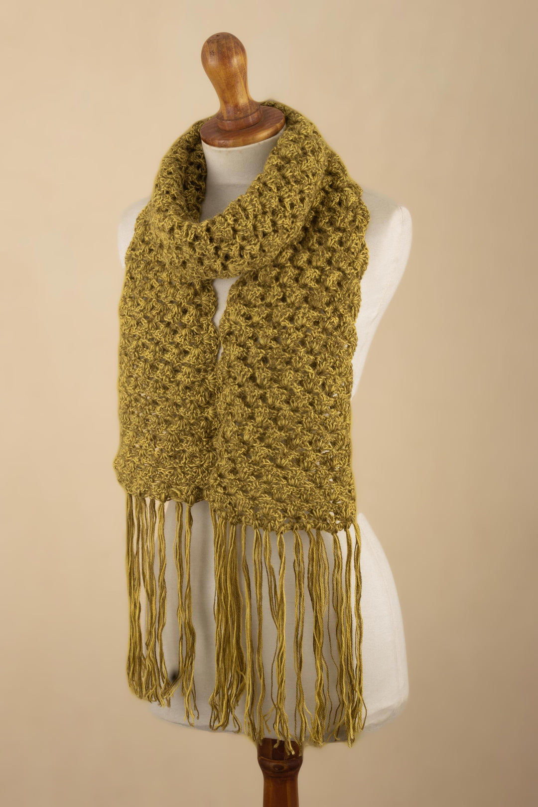 Green 100% Alpaca Hand-Knitted Fringed Scarf From Peru - Tangled Foliage