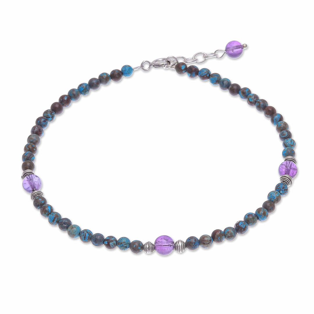 Thai Jasper and Amethyst Beaded Anklet - Barefoot Charm