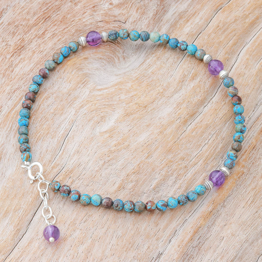 Thai Jasper and Amethyst Beaded Anklet - Barefoot Charm