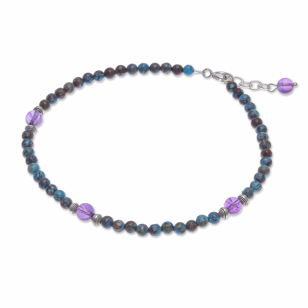Thai Jasper and Amethyst Beaded Anklet - Barefoot Charm