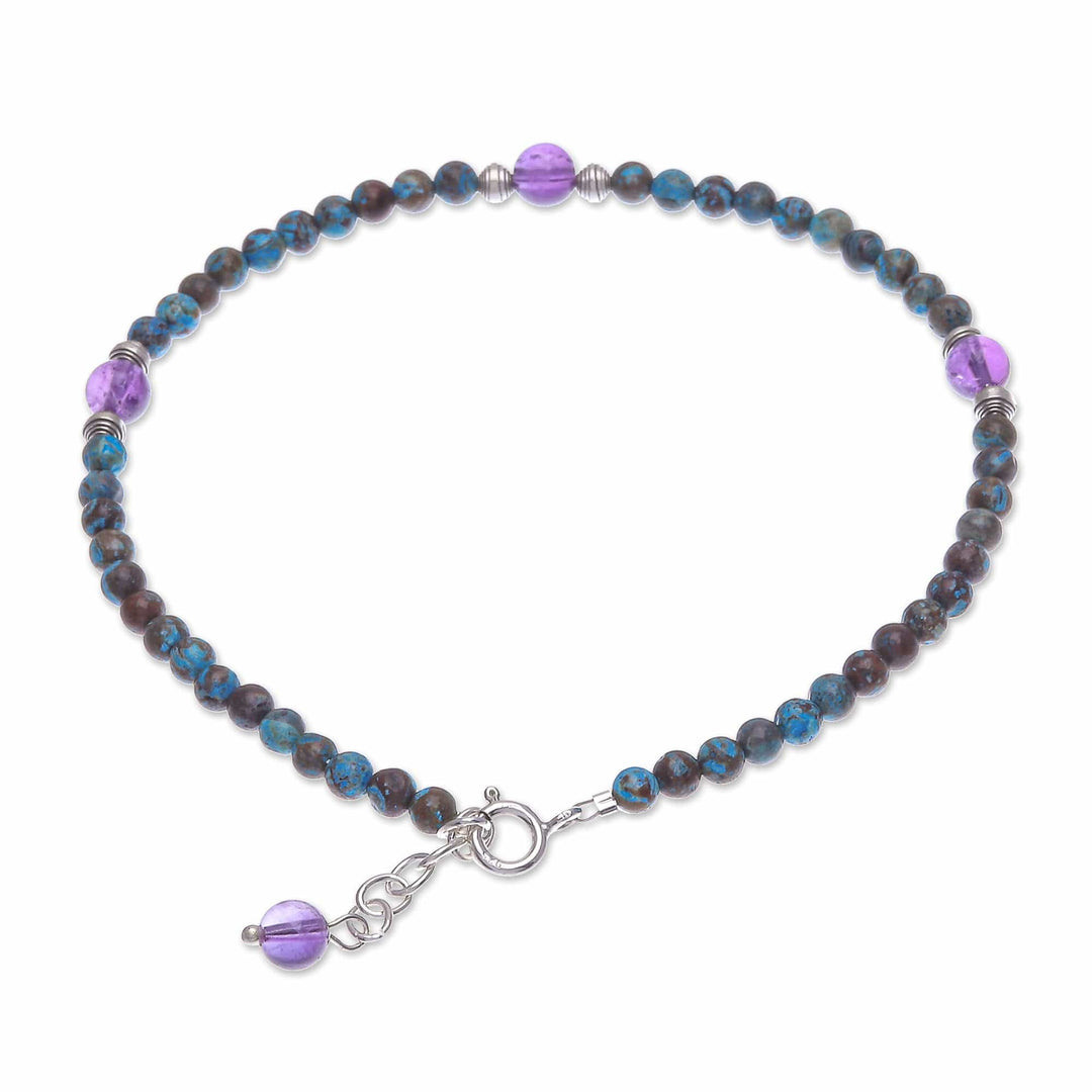 Thai Jasper and Amethyst Beaded Anklet - Barefoot Charm
