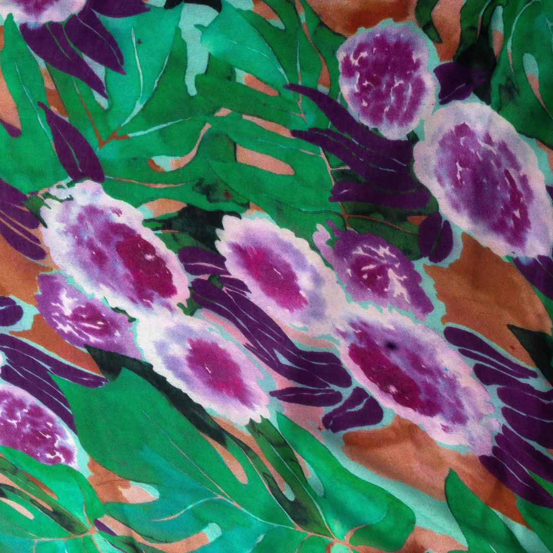 100% Modal Lightweight Shawl in Greens and Purples From Peru - Wraparound Rainforest