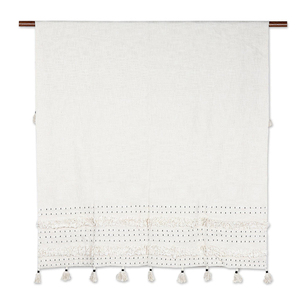 Embroidered Cotton Throw with Tufted Accents - Under a Cloud