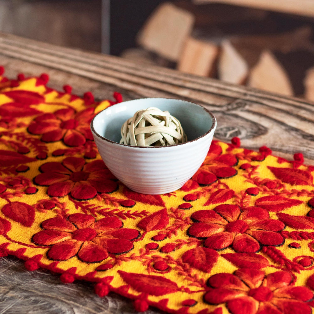 Tasseled Red and Yellow Table Runner - Ayacucho Sunrise