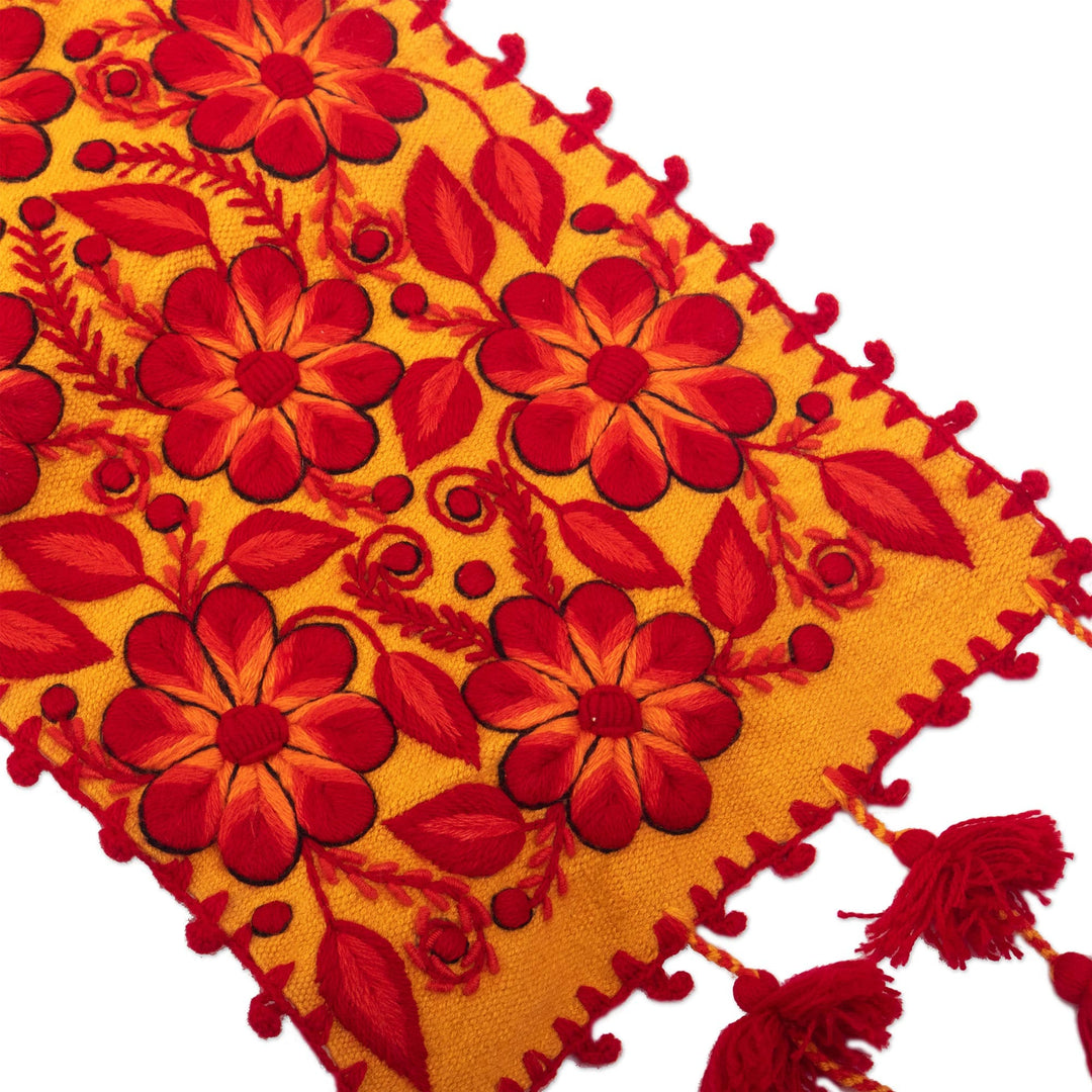 Tasseled Red and Yellow Table Runner - Ayacucho Sunrise