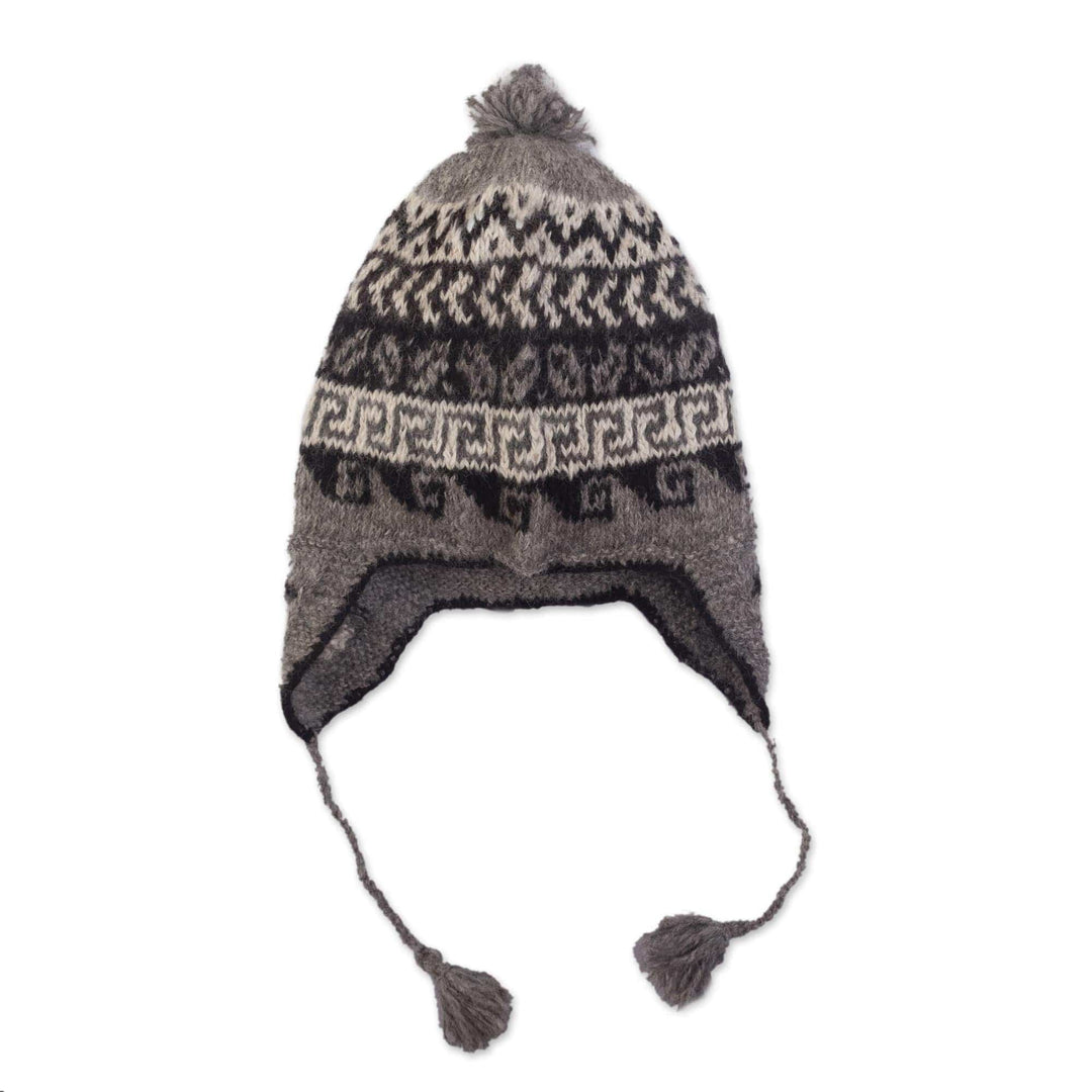 Knit Chullo Hat of 100% Alpaca in Natural Grey - Andean Heritage in Gray