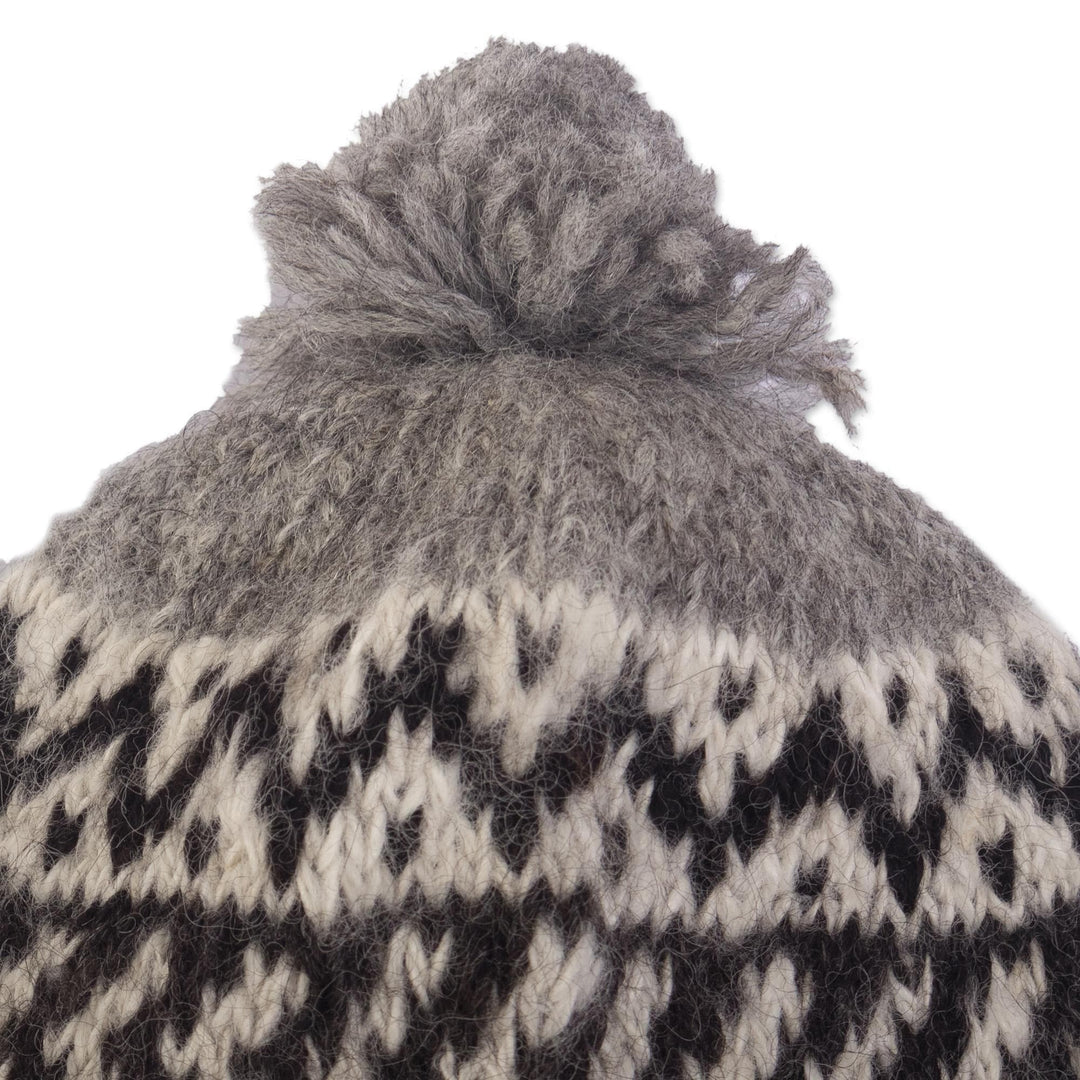 Knit Chullo Hat of 100% Alpaca in Natural Grey - Andean Heritage in Gray
