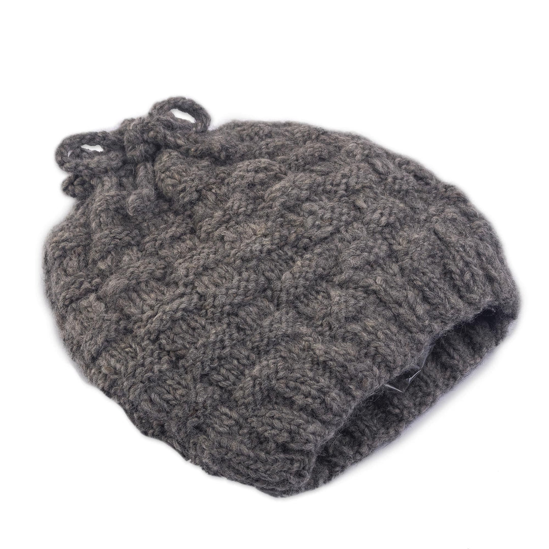 Natural Grey Hand Knit Alpaca Combination Hat and Neck Cover - Checkerboard Warmth