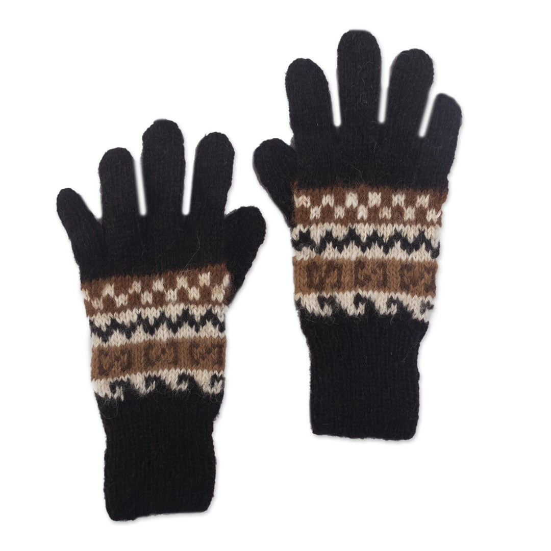 100% Alpaca Hand Knit Gloves With Inca Inspired Pattern - Inca Mountains