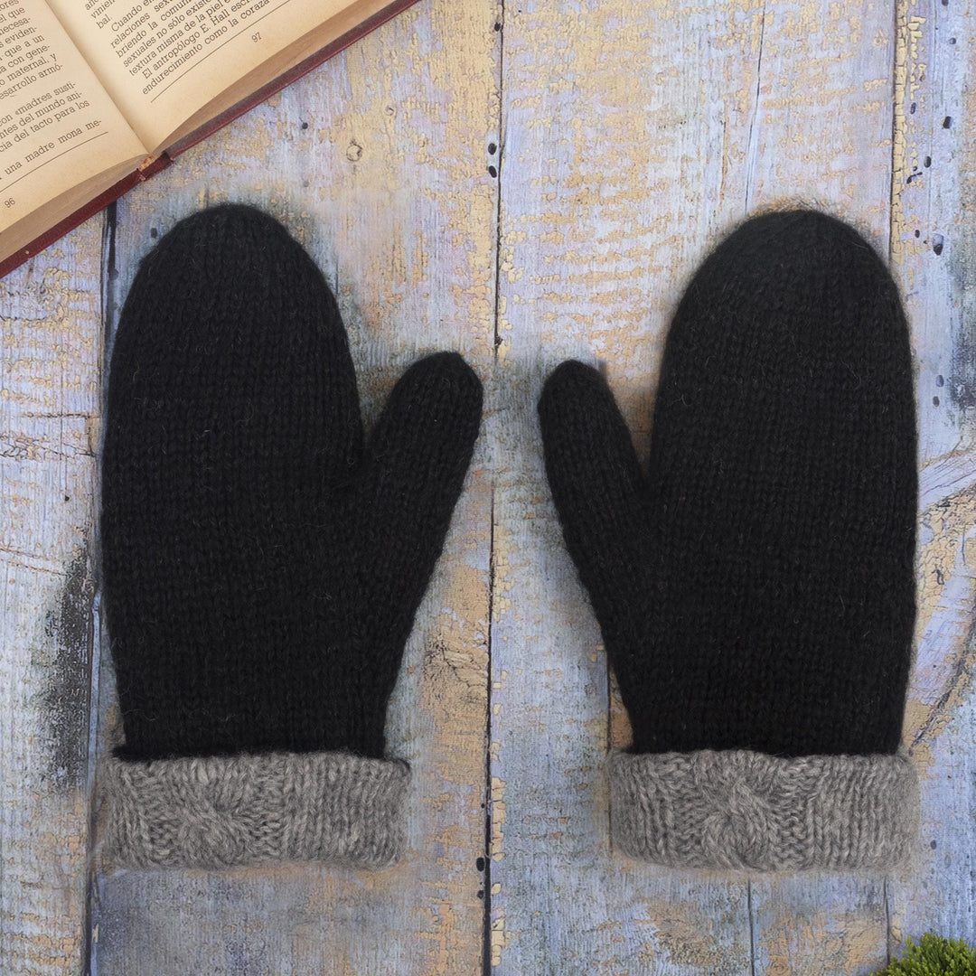 Grey 100% Alpaca Hand Knit Mittens With Cable Knit Design - Andean Hands