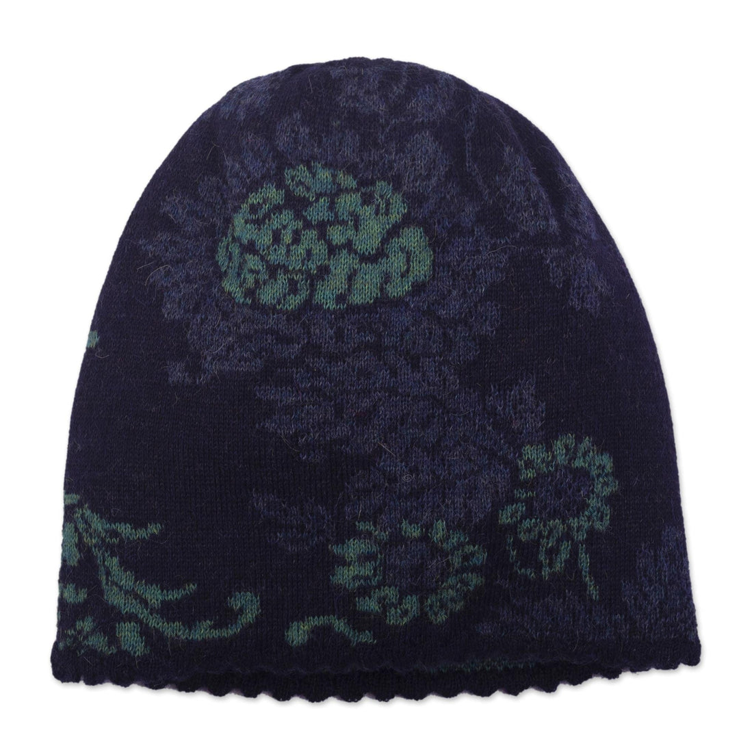 Floral 100% Alpaca Hat in Blue - Blue Dream Garden