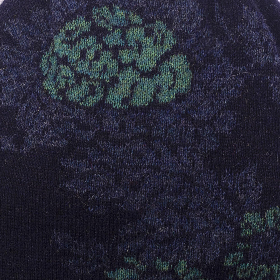 Floral 100% Alpaca Hat in Blue - Blue Dream Garden