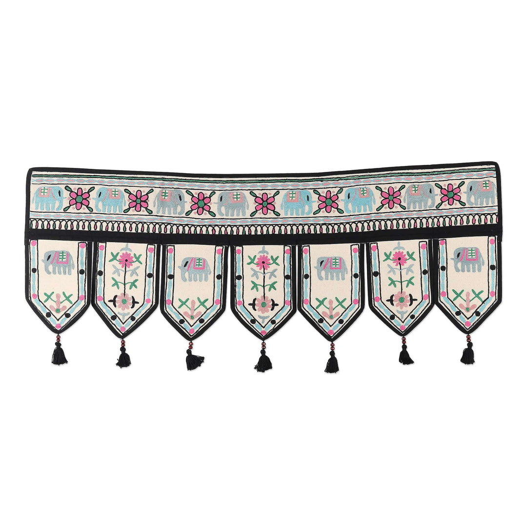 Beaded Cotton Wall Hanging - Asian Elephant