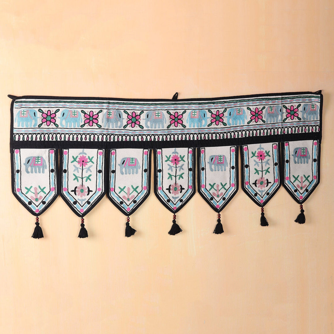 Beaded Cotton Wall Hanging - Asian Elephant