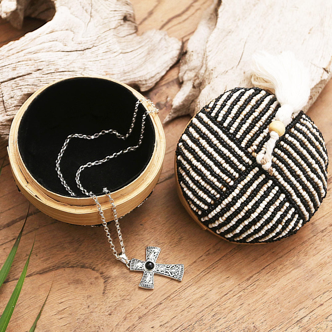 Decorative Beaded Bamboo Box from Bali - Pinstripe Pleasure
