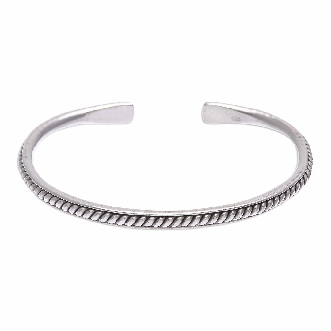 Thai Handcrafted Sterling Silver Cuff Bracelet - Tribal Fusion