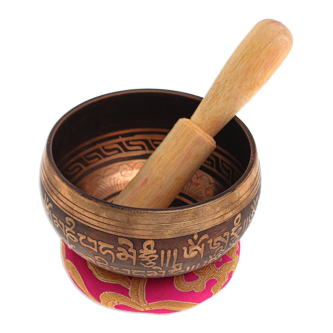 Brass Alloy Singing Bowl Set with Wooden Mallet (3 Pcs) - Pink Mantra