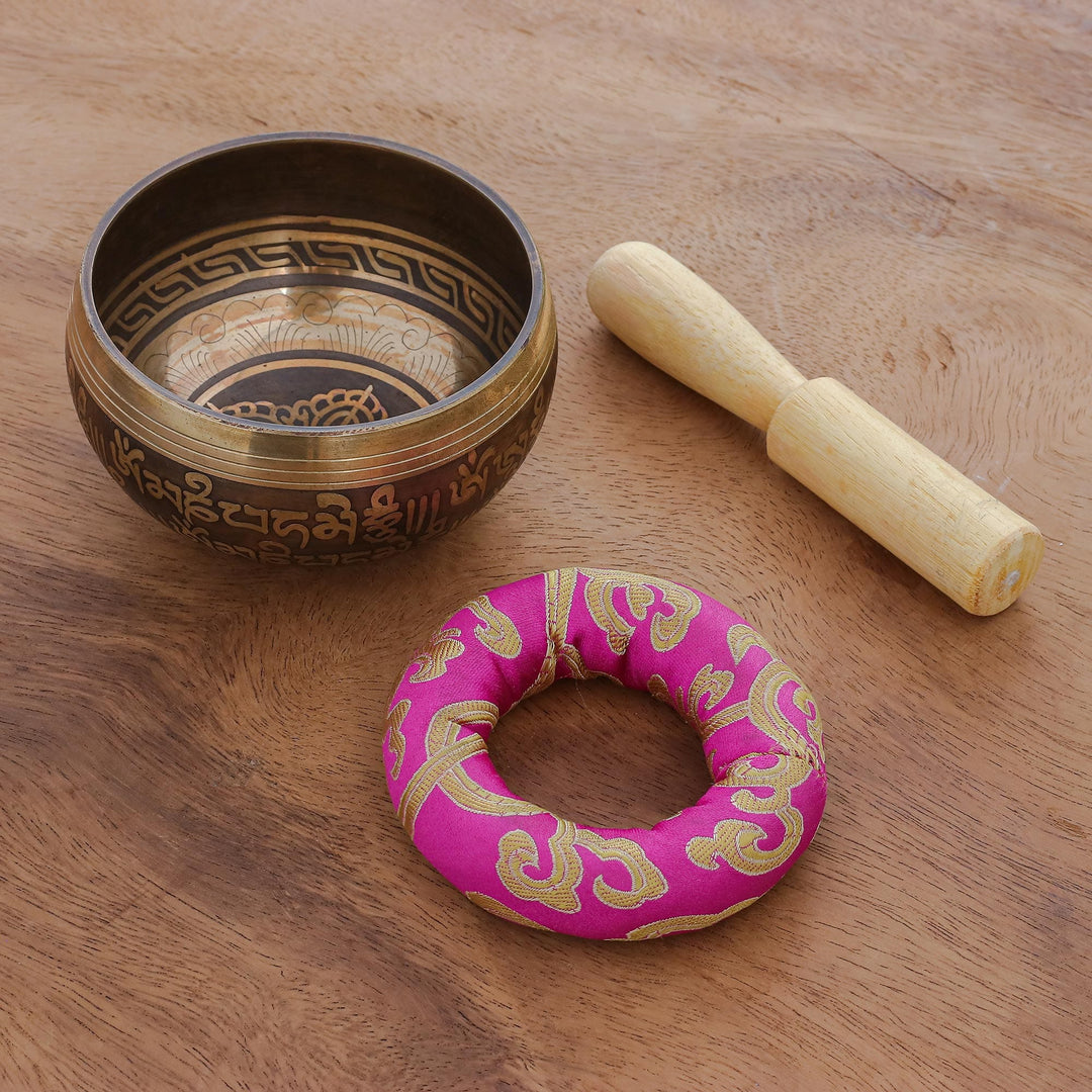 Brass Alloy Singing Bowl Set with Wooden Mallet (3 Pcs) - Pink Mantra