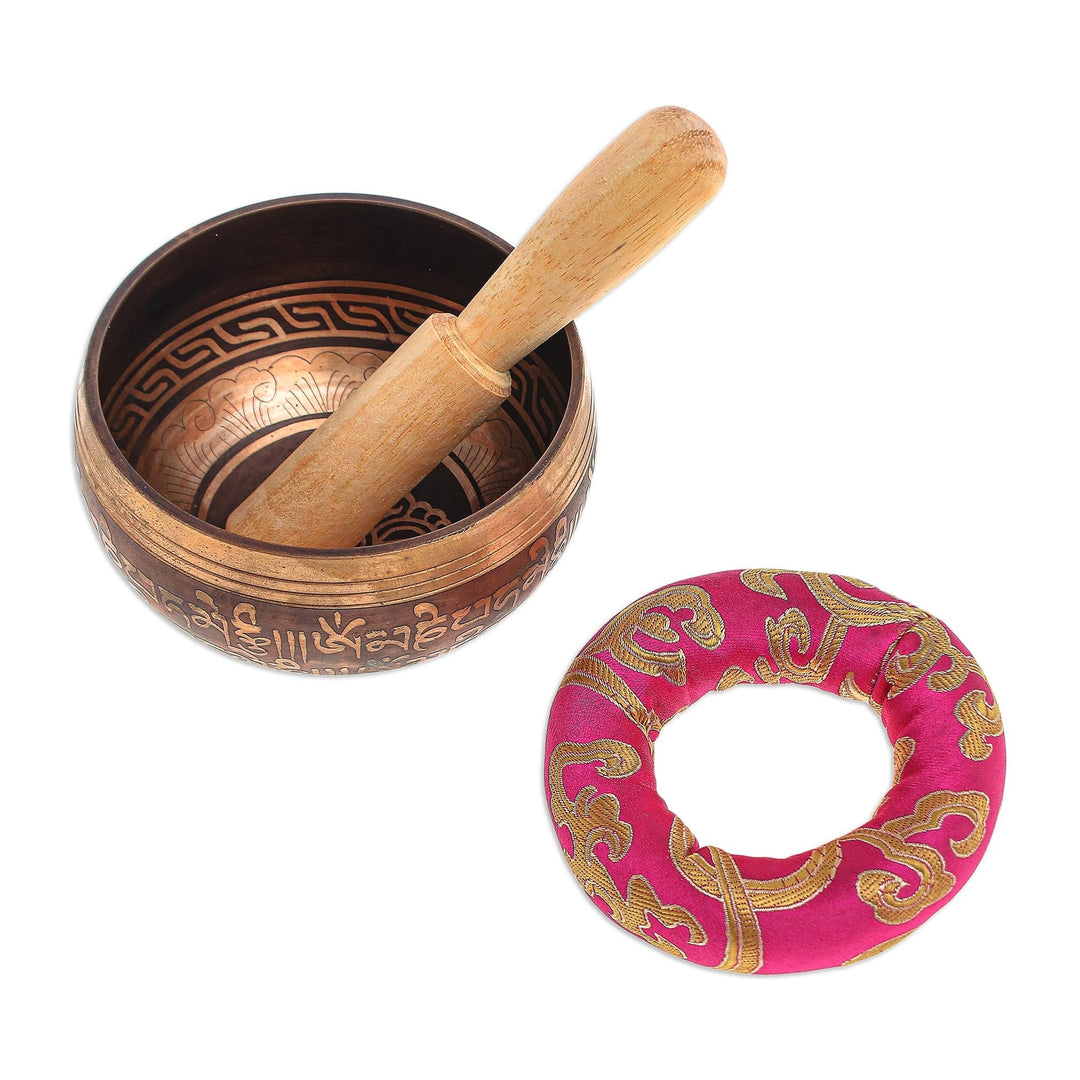 Brass Alloy Singing Bowl Set with Wooden Mallet (3 Pcs) - Pink Mantra
