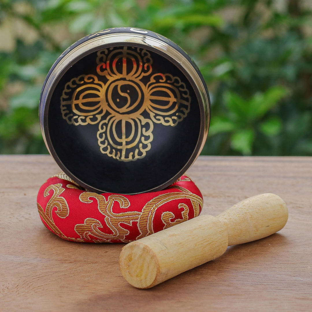 Brass Alloy Singing Bowl Set with Sanskrit Writing (3 Pcs) - Spirit Mantra