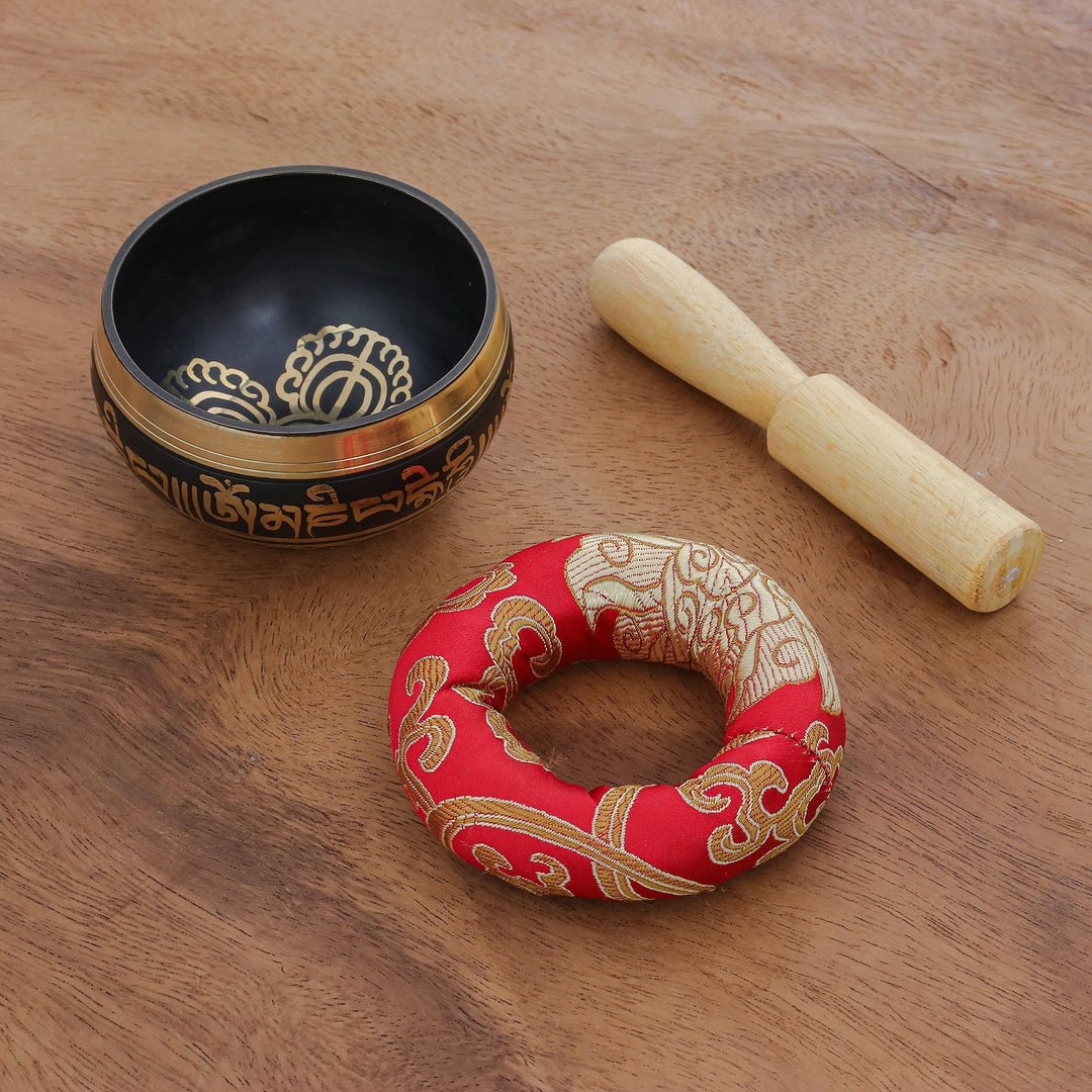 Brass Alloy Singing Bowl Set with Sanskrit Writing (3 Pcs) - Spirit Mantra