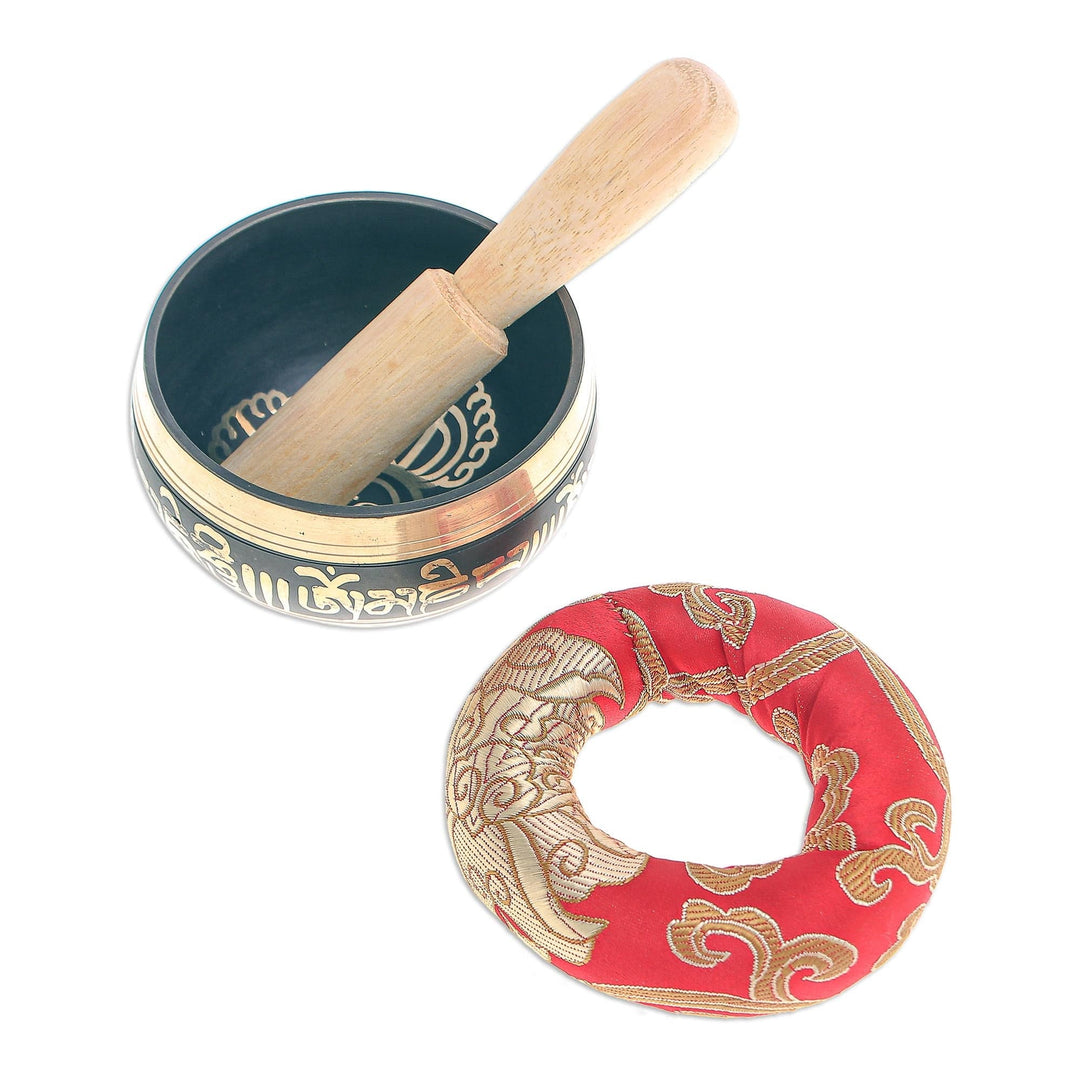 Brass Alloy Singing Bowl Set with Sanskrit Writing (3 Pcs) - Spirit Mantra