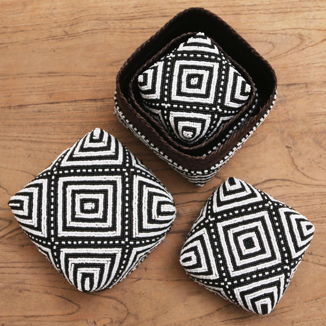 Embellished Decorative Bamboo Boxes (Set of 3) - Diamond Trance