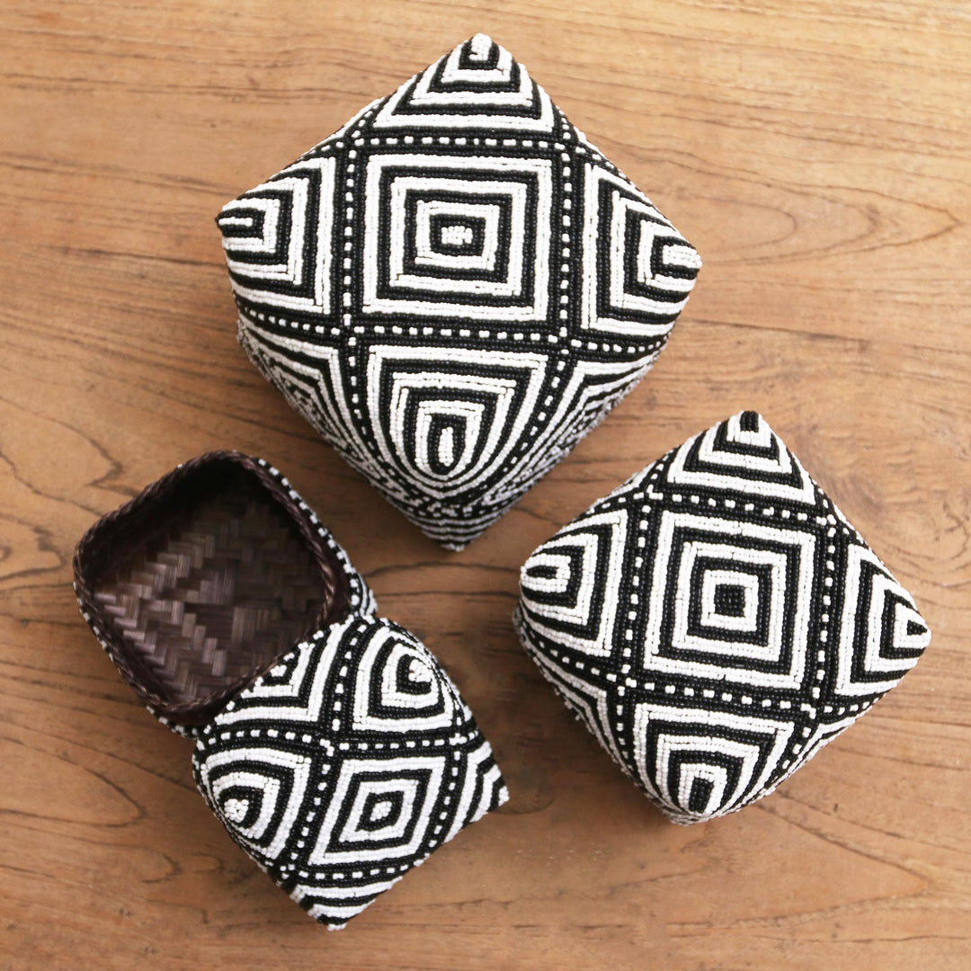 Embellished Decorative Bamboo Boxes (Set of 3) - Diamond Trance