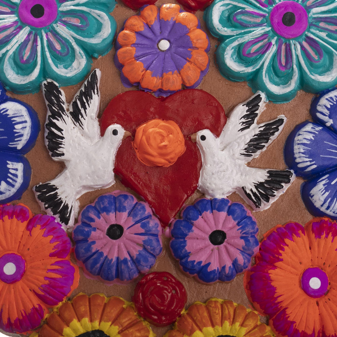 Handcrafted Heart-Shaped Ceramic Ornament - Christmas Doves of Peace