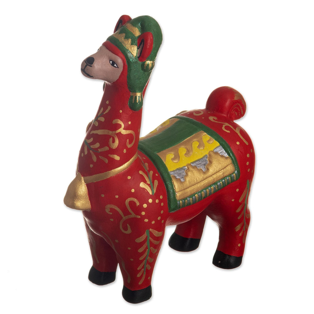 Hand Painted Holiday Llama Sculpture - Holiday Llama in Red