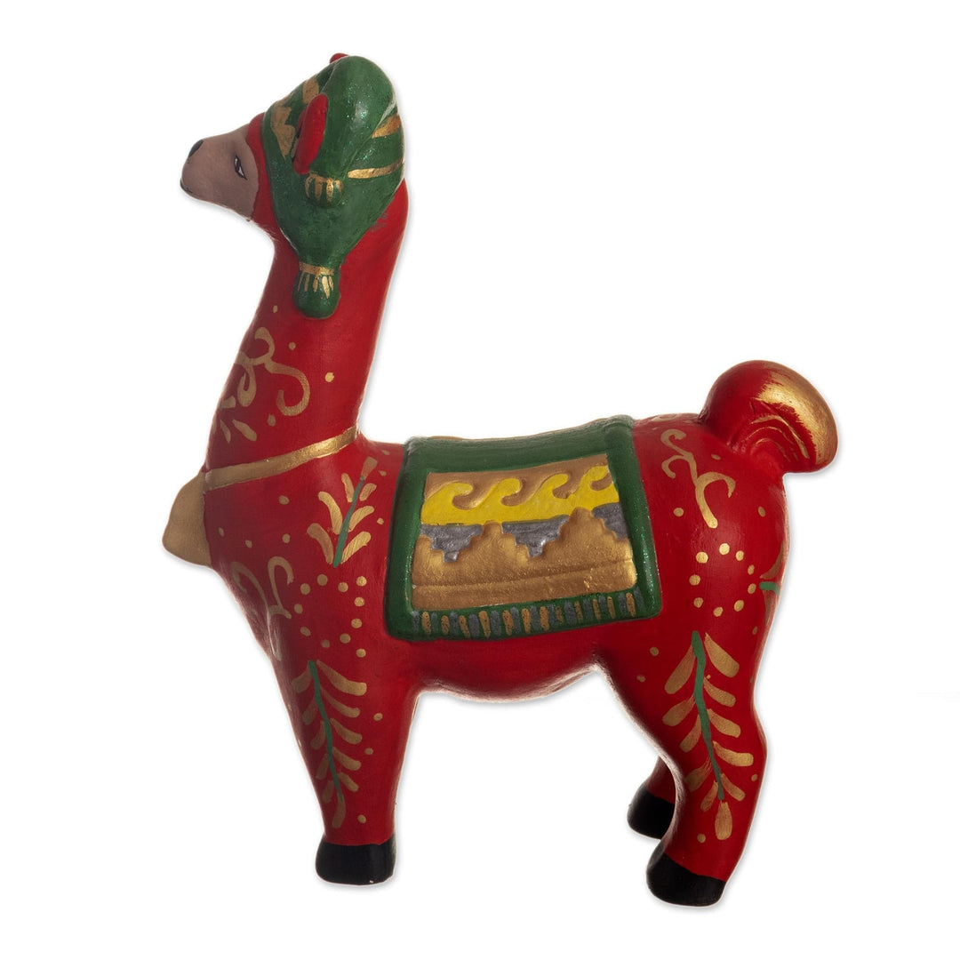 Hand Painted Holiday Llama Sculpture - Holiday Llama in Red